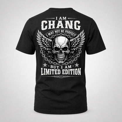 CHANG P01-K24-229 – Personalized Skull Graphic Apparel “I Am NAME I May Not Be Perfect But I Am Limited Edition”