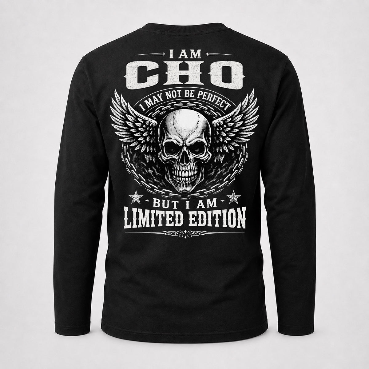 CHO P01-K24-229 – Personalized Skull Graphic Apparel “I Am NAME I May Not Be Perfect But I Am Limited Edition”