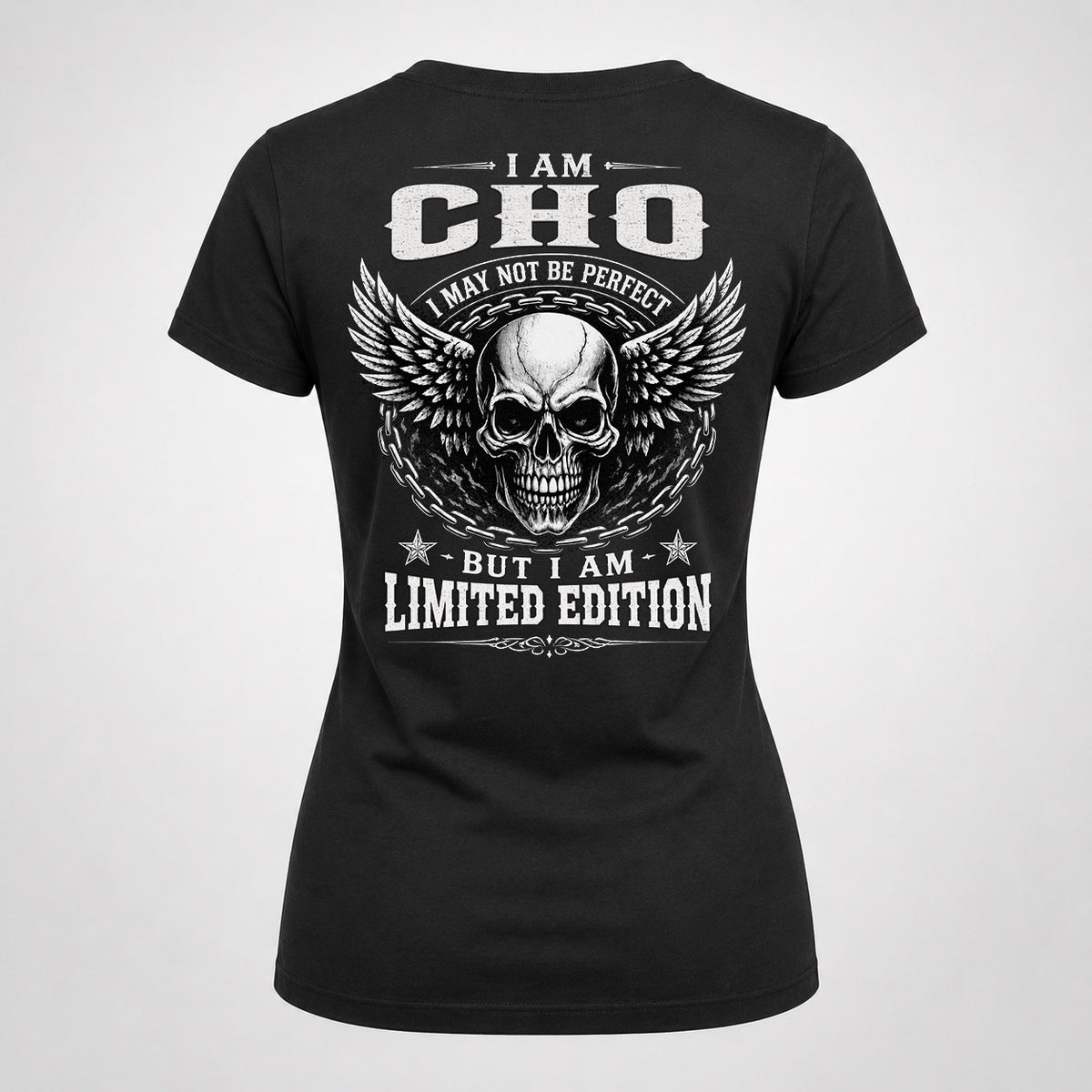 CHO P01-K24-229 – Personalized Skull Graphic Apparel “I Am NAME I May Not Be Perfect But I Am Limited Edition”