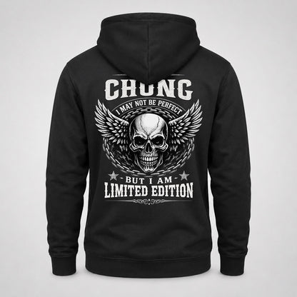 CHUNG P01-K24-229 – Personalized Skull Graphic Apparel “I Am NAME I May Not Be Perfect But I Am Limited Edition”