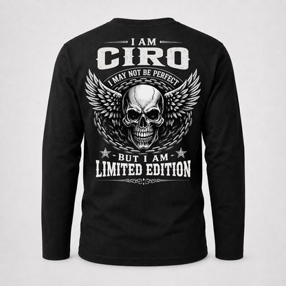 CIRO P01-K24-229 – Personalized Skull Graphic Apparel “I Am NAME I May Not Be Perfect But I Am Limited Edition”