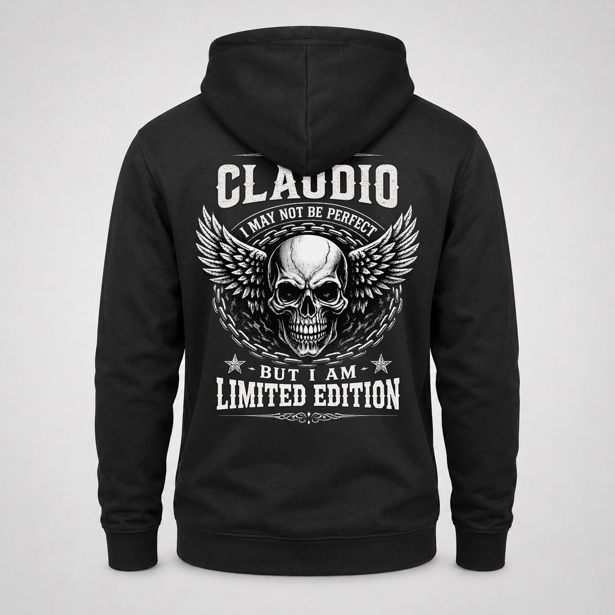 CLAUDIO P01-K24-229 – Personalized Skull Graphic Apparel “I Am NAME I May Not Be Perfect But I Am Limited Edition”