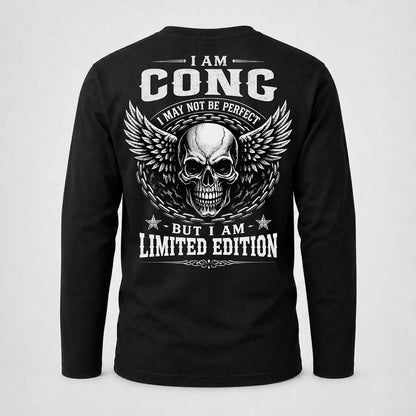 CONG P01-K24-229 – Personalized Skull Graphic Apparel “I Am NAME I May Not Be Perfect But I Am Limited Edition”