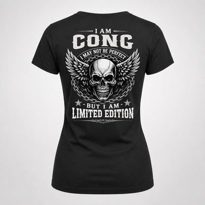 CONG P01-K24-229 – Personalized Skull Graphic Apparel “I Am NAME I May Not Be Perfect But I Am Limited Edition”