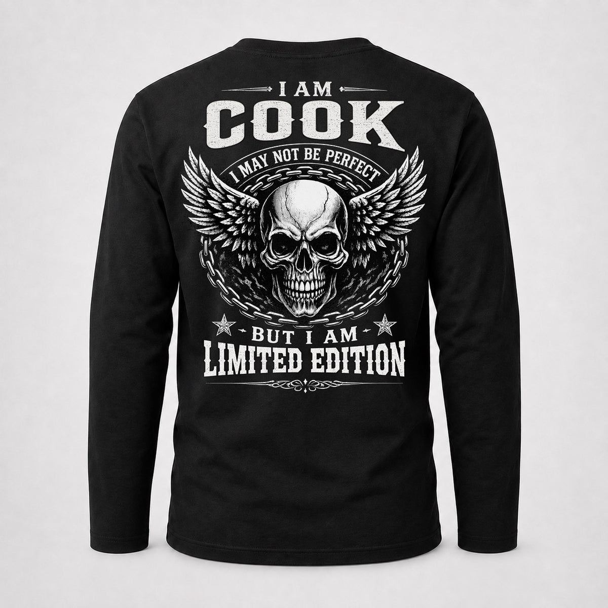 COOK P01-K24-229 – Personalized Skull Graphic Apparel “I Am NAME I May Not Be Perfect But I Am Limited Edition”