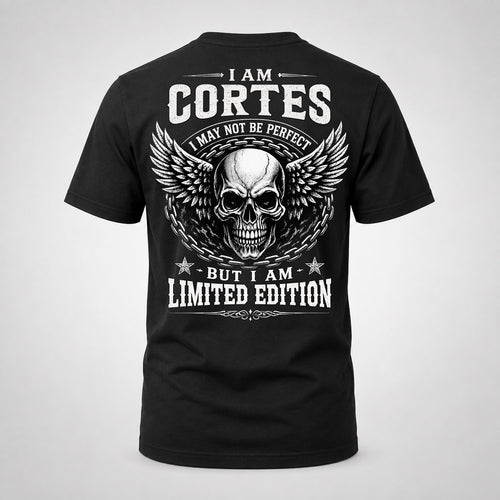 CORTES P01-K24-229 – Personalized Skull Graphic Apparel “I Am NAME I May Not Be Perfect But I Am Limited Edition”