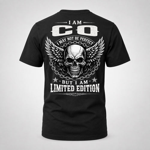 CO P01-K24-229 – Personalized Skull Graphic Apparel “I Am NAME I May Not Be Perfect But I Am Limited Edition”