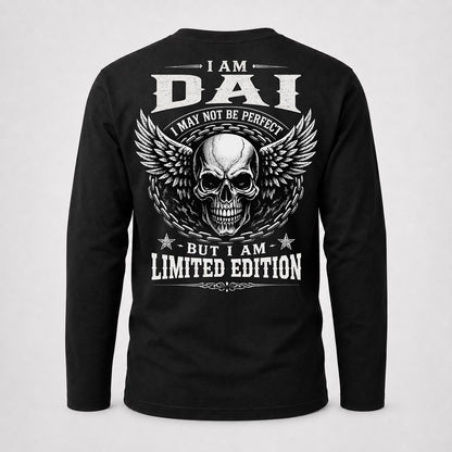 DAI P01-K24-229 – Personalized Skull Graphic Apparel “I Am NAME I May Not Be Perfect But I Am Limited Edition”