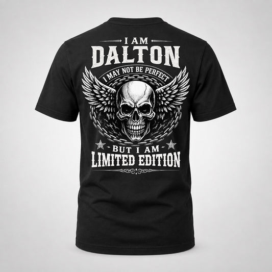 DALTON P01-K24-229 – Personalized Skull Graphic Apparel “I Am NAME I May Not Be Perfect But I Am Limited Edition”