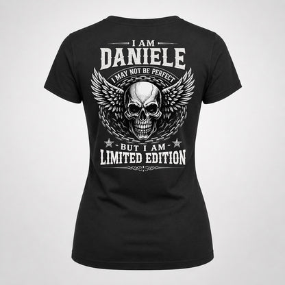 DANIELE P01-K24-229 – Personalized Skull Graphic Apparel “I Am NAME I May Not Be Perfect But I Am Limited Edition”
