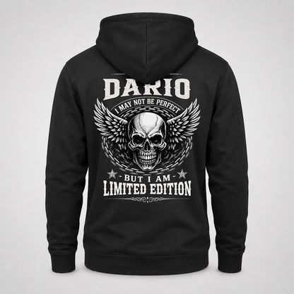 DARIO P01-K24-229 – Personalized Skull Graphic Apparel “I Am NAME I May Not Be Perfect But I Am Limited Edition”