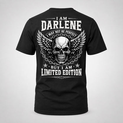 DARLENE P01-K24-229 – Personalized Skull Graphic Apparel “I Am NAME I May Not Be Perfect But I Am Limited Edition”