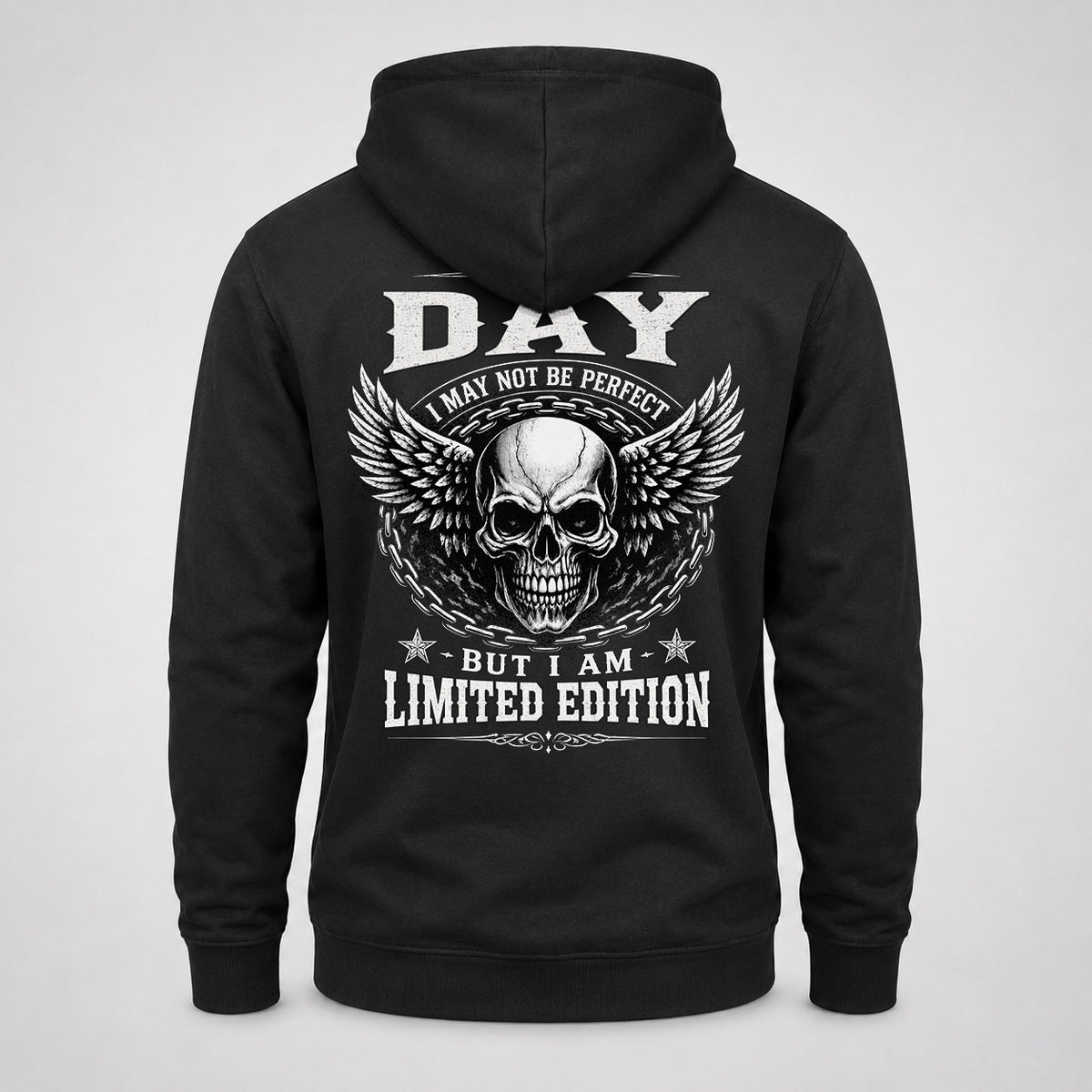 DAY P01-K24-229 – Personalized Skull Graphic Apparel “I Am NAME I May Not Be Perfect But I Am Limited Edition”