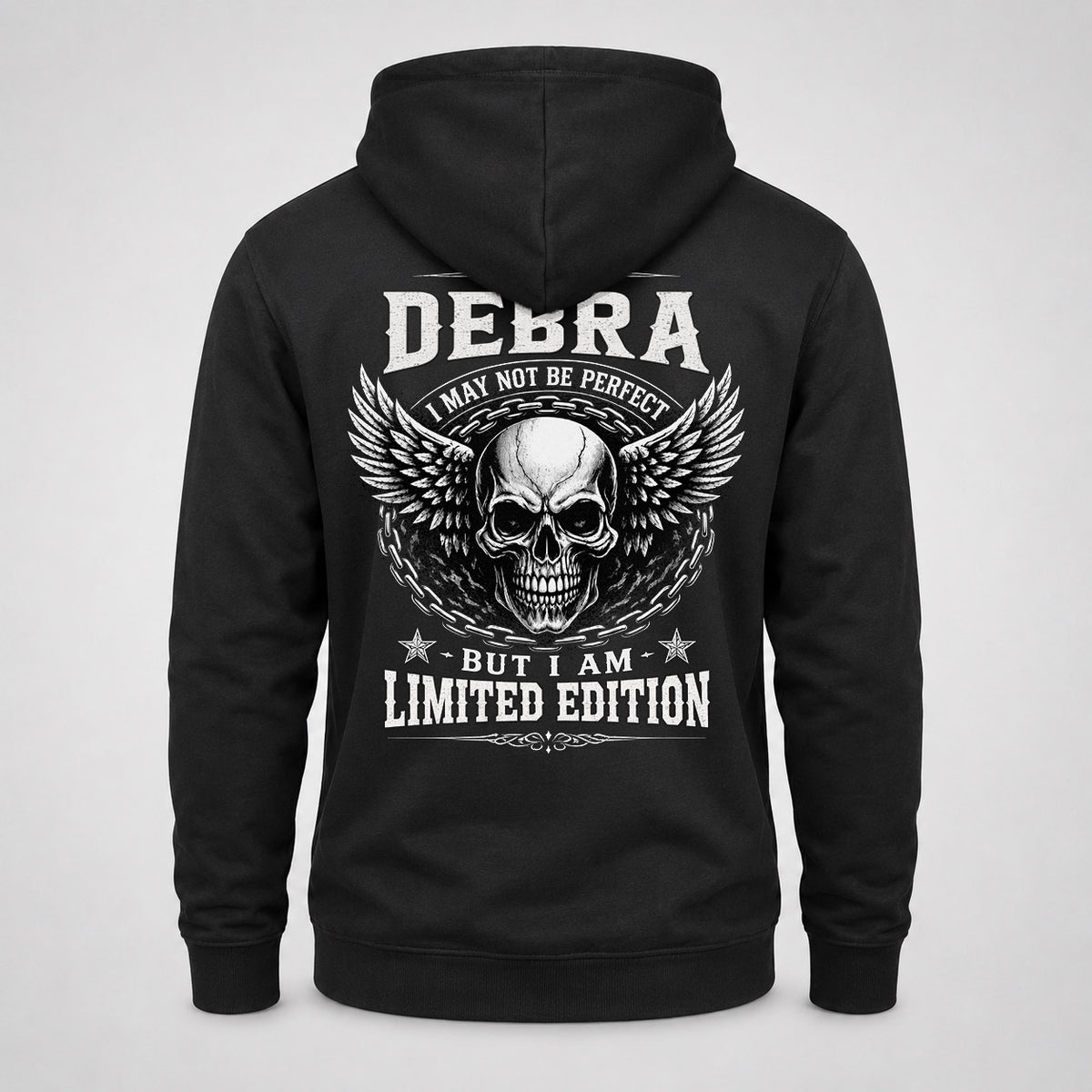DEBRA P01-K24-229 – Personalized Skull Graphic Apparel “I Am NAME I May Not Be Perfect But I Am Limited Edition”