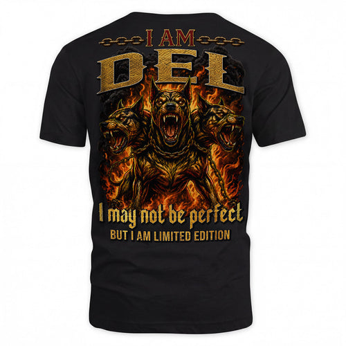 DEL MP88-F2-168–Personalized Bold Quote Apparel “I Am NAME I May Not Be Perfect But I Am Limited Edition
