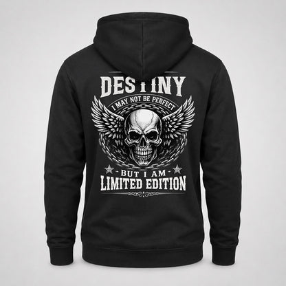 DESTINY P01-K24-229 – Personalized Skull Graphic Apparel “I Am NAME I May Not Be Perfect But I Am Limited Edition”