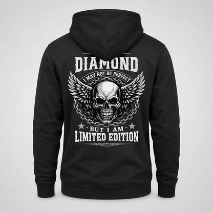DIAMOND P01-K24-229 – Personalized Skull Graphic Apparel “I Am NAME I May Not Be Perfect But I Am Limited Edition”