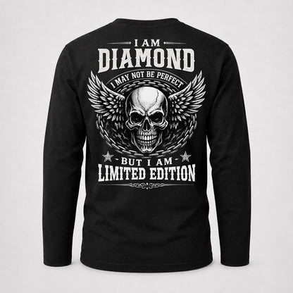 DIAMOND P01-K24-229 – Personalized Skull Graphic Apparel “I Am NAME I May Not Be Perfect But I Am Limited Edition”