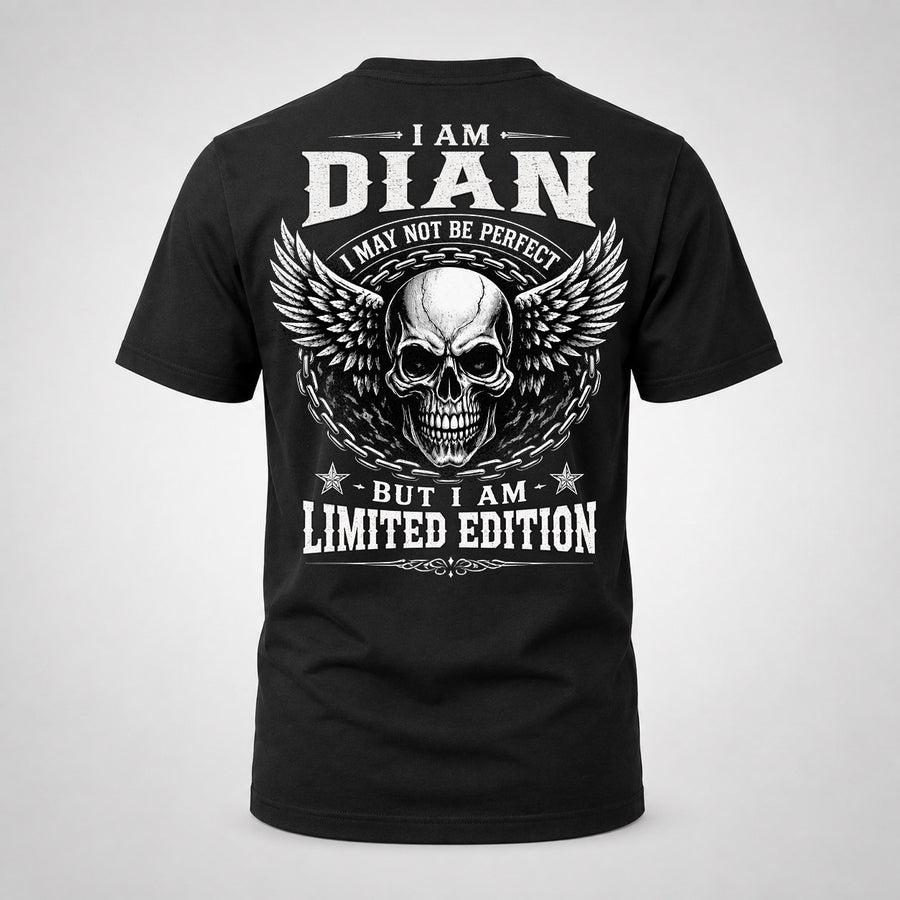 DIAN P01-K24-229 – Personalized Skull Graphic Apparel “I Am NAME I May Not Be Perfect But I Am Limited Edition”