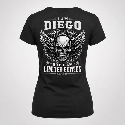 DIEGO P01-K24-229 – Personalized Skull Graphic Apparel “I Am NAME I May Not Be Perfect But I Am Limited Edition”