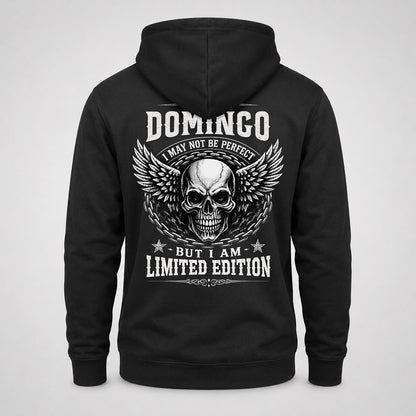 DOMINGO P01-K24-229 – Personalized Skull Graphic Apparel “I Am NAME I May Not Be Perfect But I Am Limited Edition”