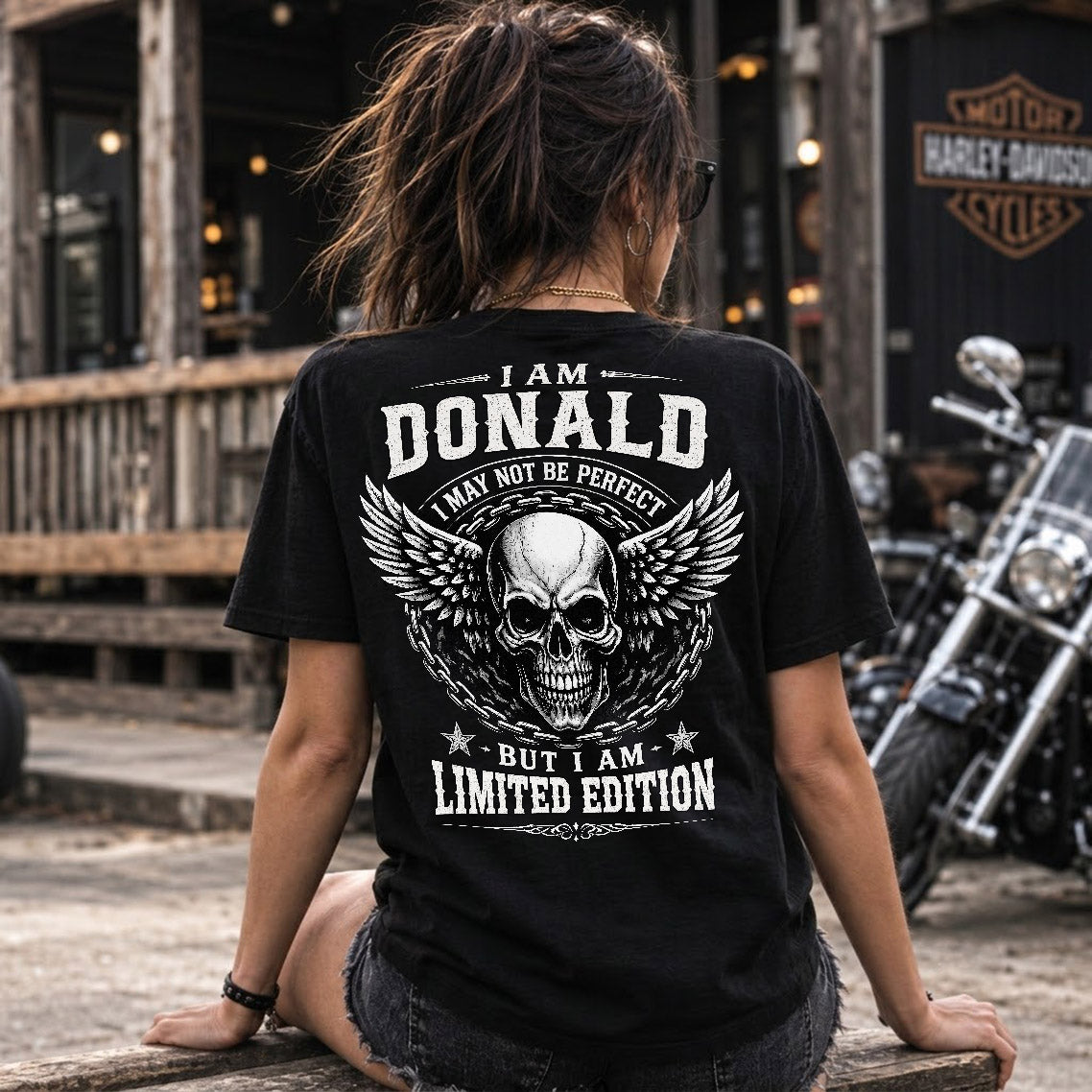 DONALD P01-K24-229 – Personalized Skull Graphic Apparel “I Am NAME I May Not Be Perfect But I Am Limited Edition”