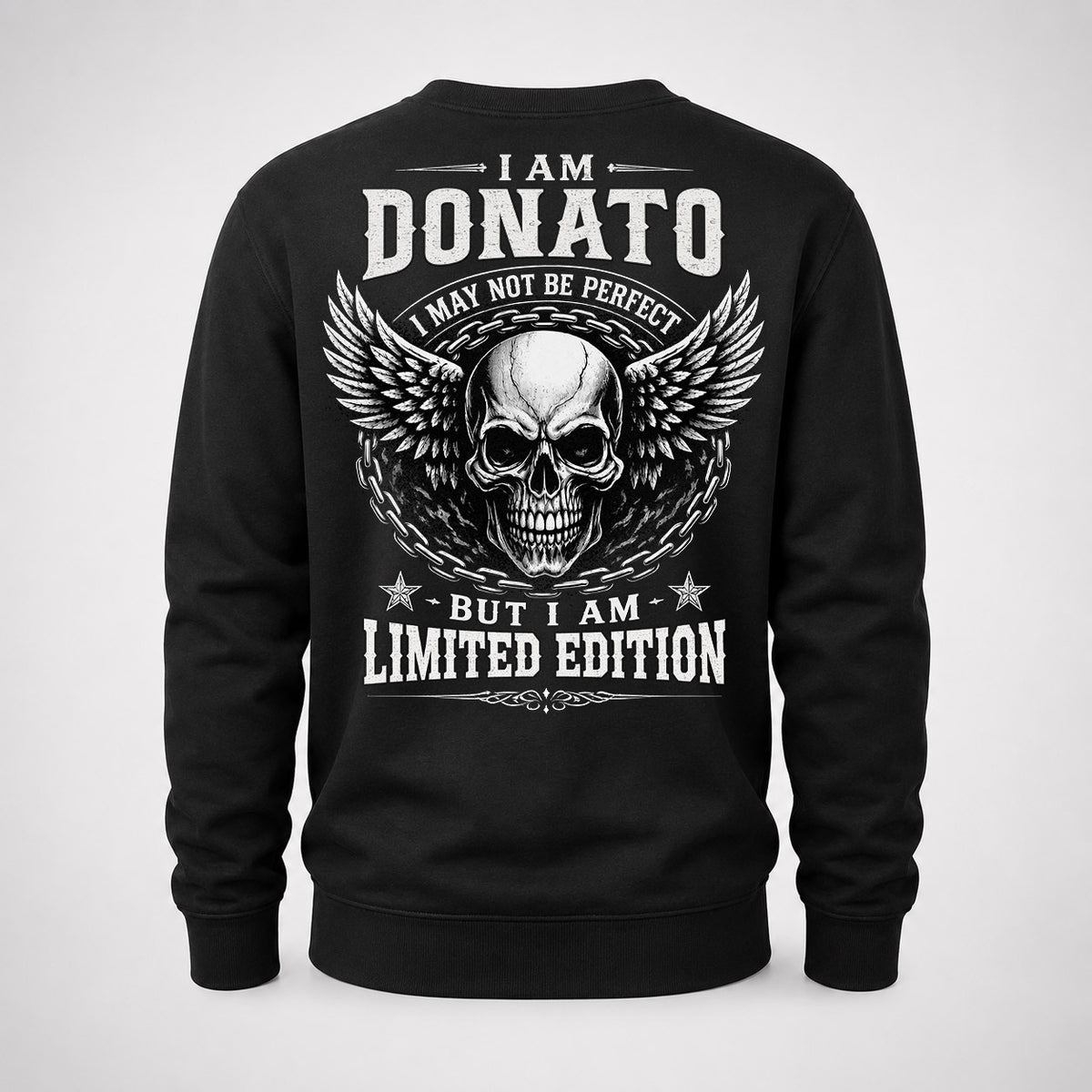 DONATO P01-K24-229 – Personalized Skull Graphic Apparel “I Am NAME I May Not Be Perfect But I Am Limited Edition”