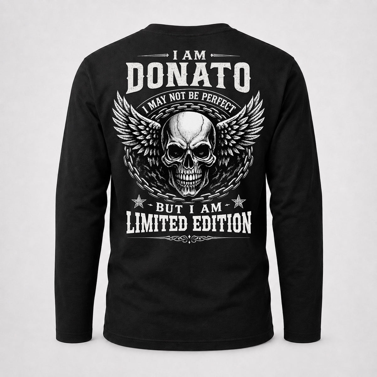 DONATO P01-K24-229 – Personalized Skull Graphic Apparel “I Am NAME I May Not Be Perfect But I Am Limited Edition”