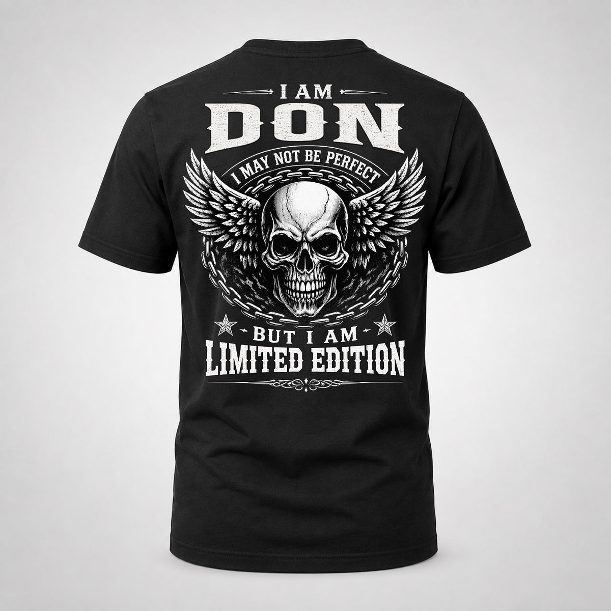 DON P01-K24-229 – Personalized Skull Graphic Apparel “I Am NAME I May Not Be Perfect But I Am Limited Edition”