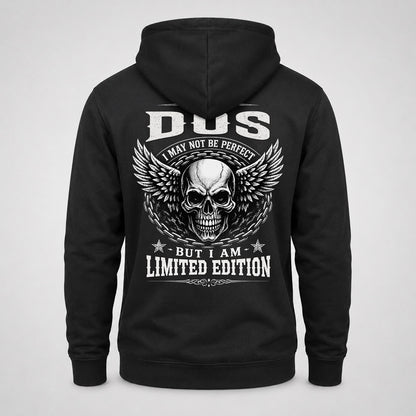 DOS P01-K24-229 – Personalized Skull Graphic Apparel “I Am NAME I May Not Be Perfect But I Am Limited Edition”