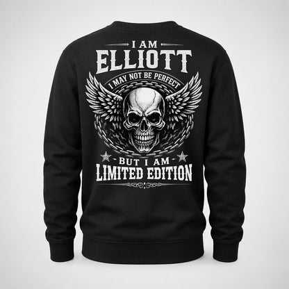 ELLIOTT P01-K24-229 – Personalized Skull Graphic Apparel “I Am NAME I May Not Be Perfect But I Am Limited Edition”