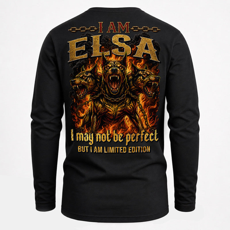 ELSA MP88-F2-168–Personalized Bold Quote Apparel “I Am NAME I May Not Be Perfect But I Am Limited Edition