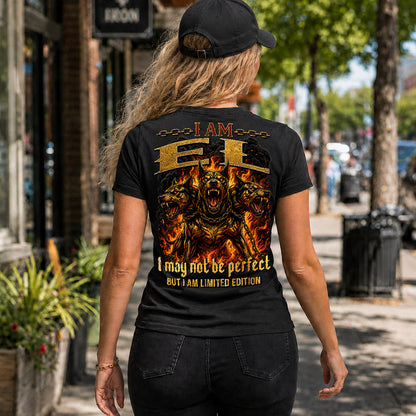 EL MP88-F2-168–Personalized Bold Quote Apparel “I Am NAME I May Not Be Perfect But I Am Limited Edition