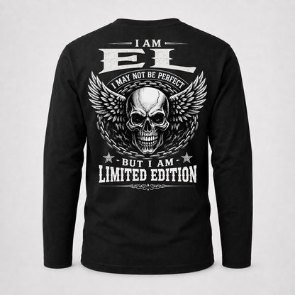 EL P01-K24-229 – Personalized Skull Graphic Apparel “I Am NAME I May Not Be Perfect But I Am Limited Edition”