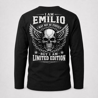 EMILIO P01-K24-229 – Personalized Skull Graphic Apparel “I Am NAME I May Not Be Perfect But I Am Limited Edition”