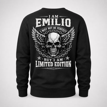 EMILIO P01-K24-229 – Personalized Skull Graphic Apparel “I Am NAME I May Not Be Perfect But I Am Limited Edition”