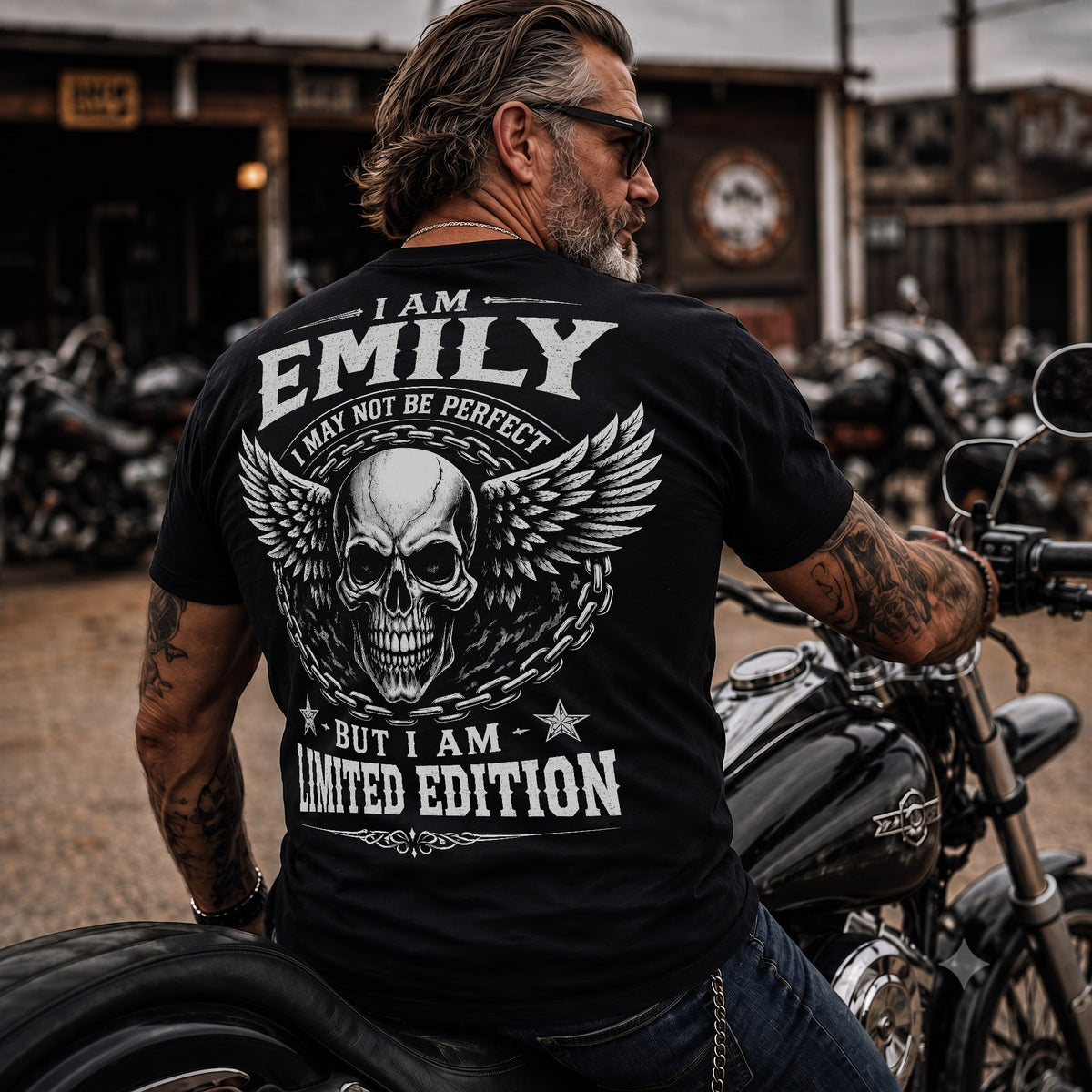 EMILY P01-K24-229 – Personalized Skull Graphic Apparel “I Am NAME I May Not Be Perfect But I Am Limited Edition”