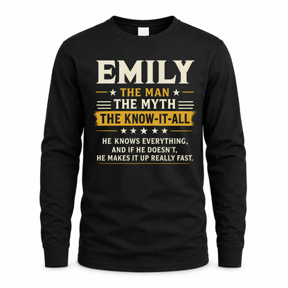 EMILY TM90-K04-125 - NAME Legendary Know-It-All Personalized Funny Shirt