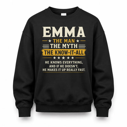 EMMA TM90-K04-125 - NAME Legendary Know-It-All Personalized Funny Shirt