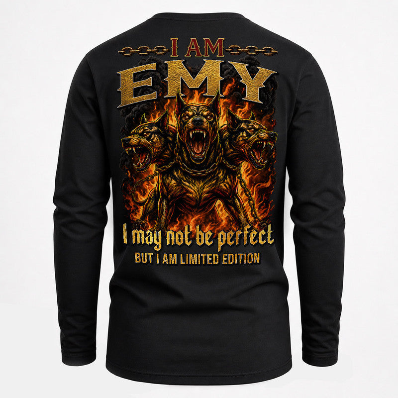 EMY MP88-F2-168–Personalized Bold Quote Apparel “I Am NAME I May Not Be Perfect But I Am Limited Edition