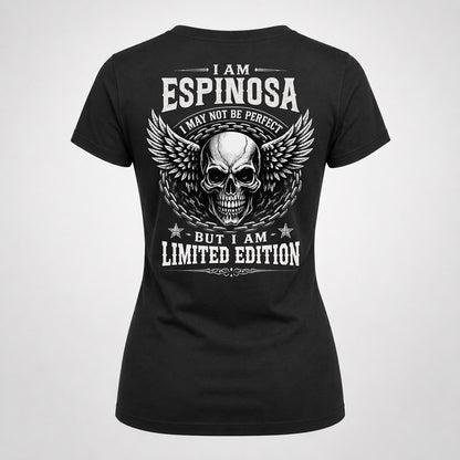 ESPINOSA P01-K24-229 – Personalized Skull Graphic Apparel “I Am NAME I May Not Be Perfect But I Am Limited Edition”