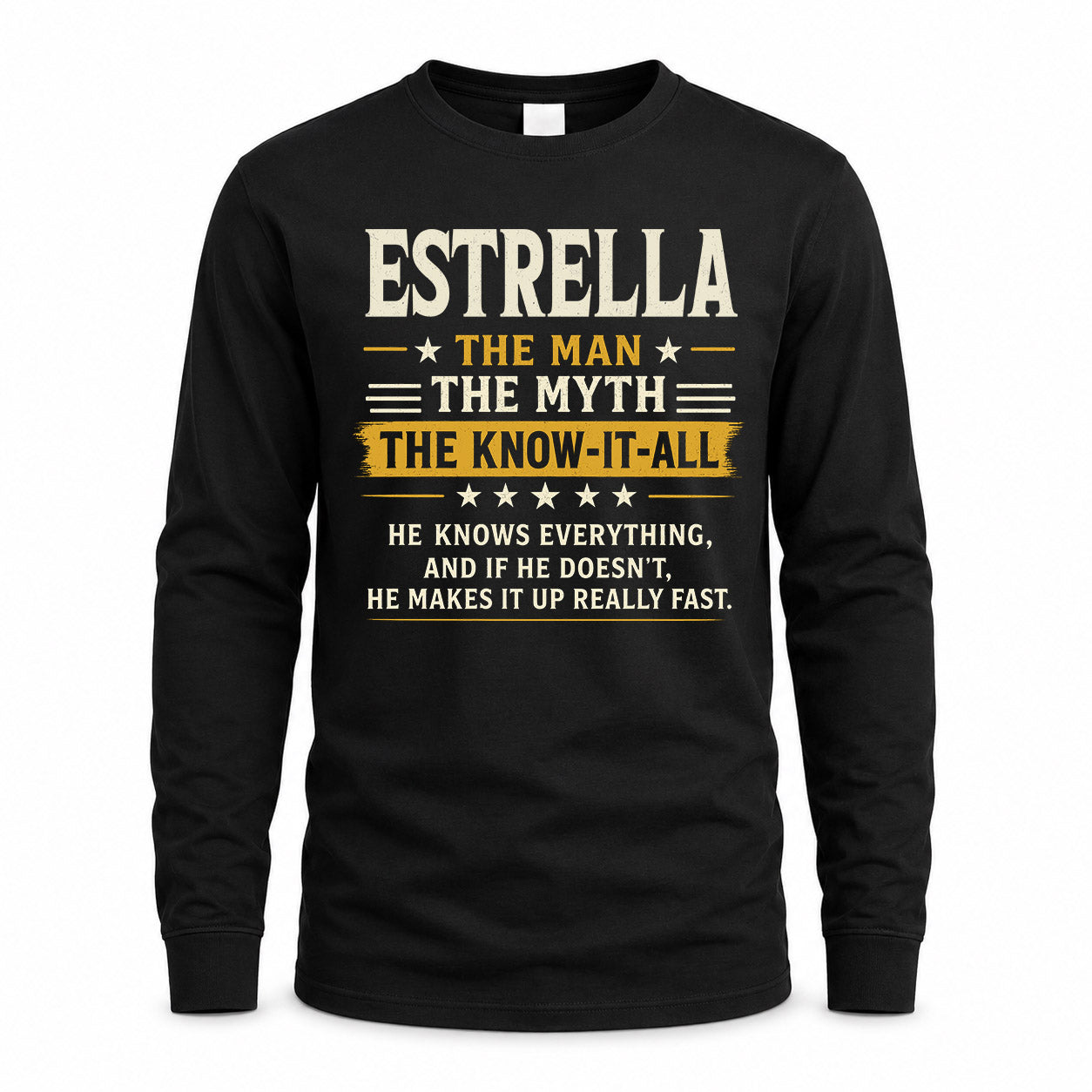 ESTRELLA TM90-K04-125 - NAME Legendary Know-It-All Personalized Funny Shirt