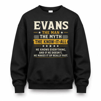 EVANS TM90-K04-125 - NAME Legendary Know-It-All Personalized Funny Shirt
