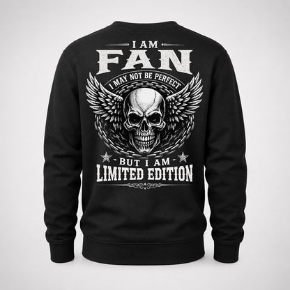 FAN P01-K24-229 – Personalized Skull Graphic Apparel “I Am NAME I May Not Be Perfect But I Am Limited Edition”