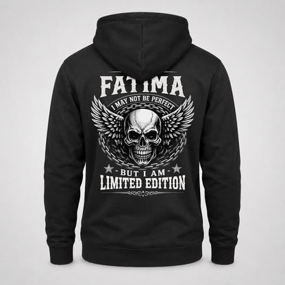 FATIMA P01-K24-229 – Personalized Skull Graphic Apparel “I Am NAME I May Not Be Perfect But I Am Limited Edition”