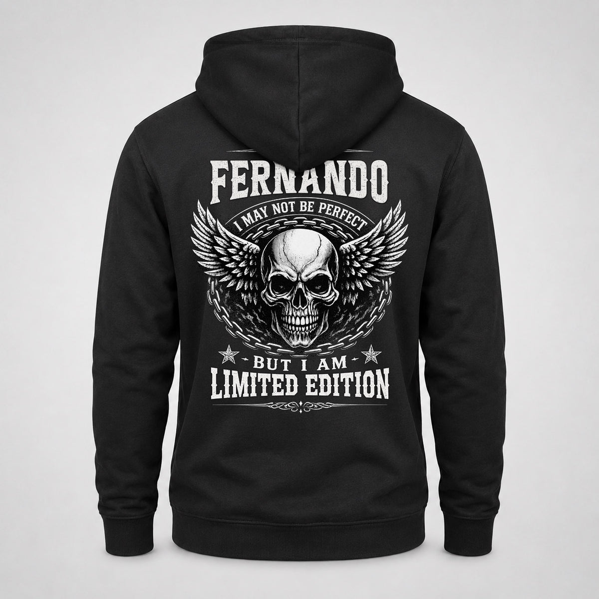 FERNANDO P01-K24-229 – Personalized Skull Graphic Apparel “I Am NAME I May Not Be Perfect But I Am Limited Edition”