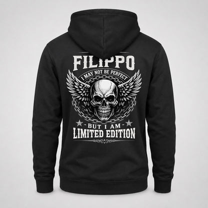 FILIPPO P01-K24-229 – Personalized Skull Graphic Apparel “I Am NAME I May Not Be Perfect But I Am Limited Edition”