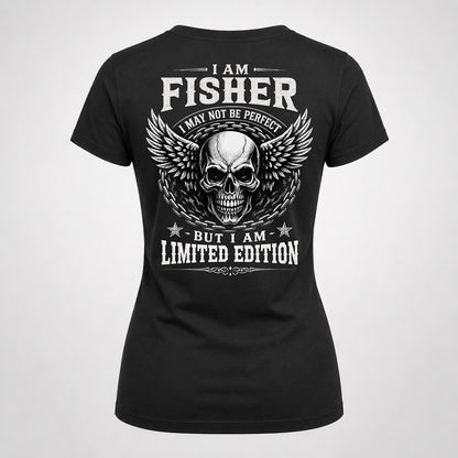 FISHER P01-K24-229 – Personalized Skull Graphic Apparel “I Am NAME I May Not Be Perfect But I Am Limited Edition”