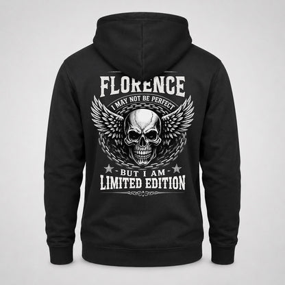 FLORENCE P01-K24-229 – Personalized Skull Graphic Apparel “I Am NAME I May Not Be Perfect But I Am Limited Edition”