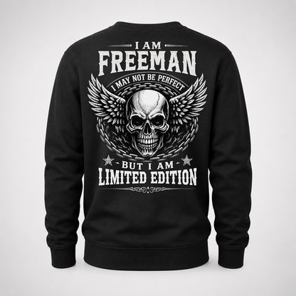 FREEMAN P01-K24-229 – Personalized Skull Graphic Apparel “I Am NAME I May Not Be Perfect But I Am Limited Edition”